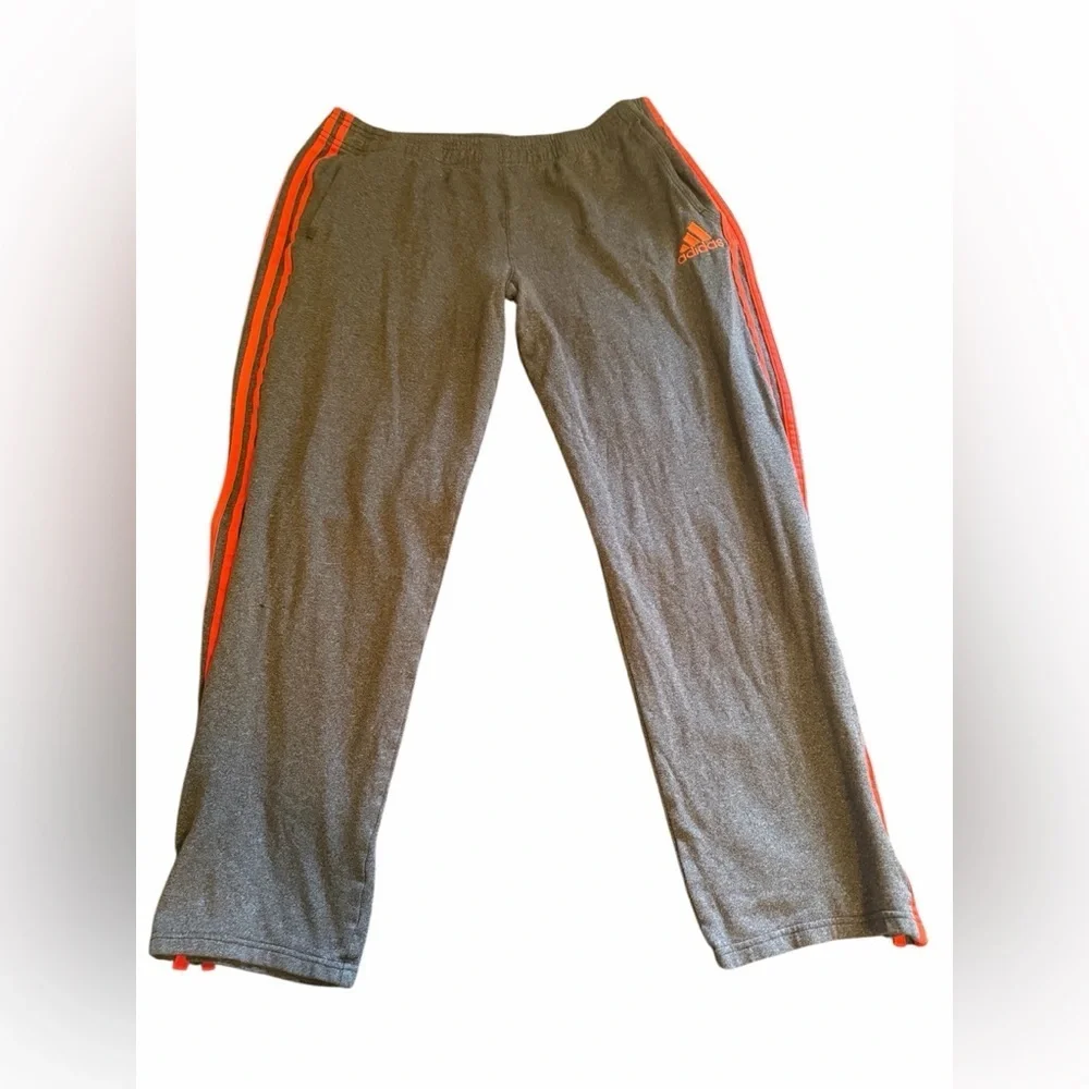 VTG Y2K Adidas Track Pants Grey Orange Stripe Size Large.
